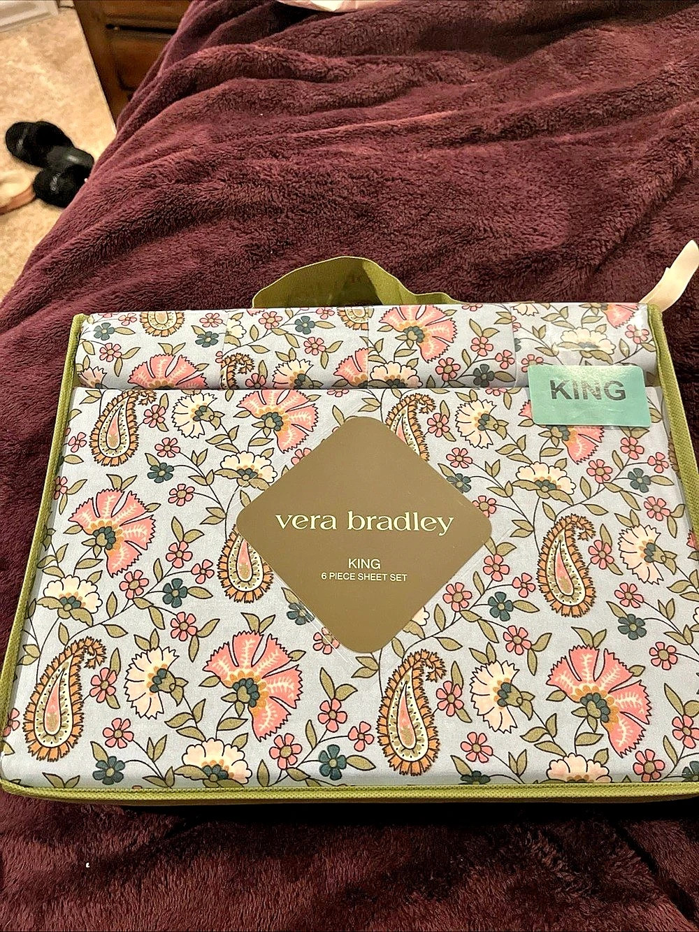 Vera Bradley King Sheet Set Floral Polyester Green & Pink NWT